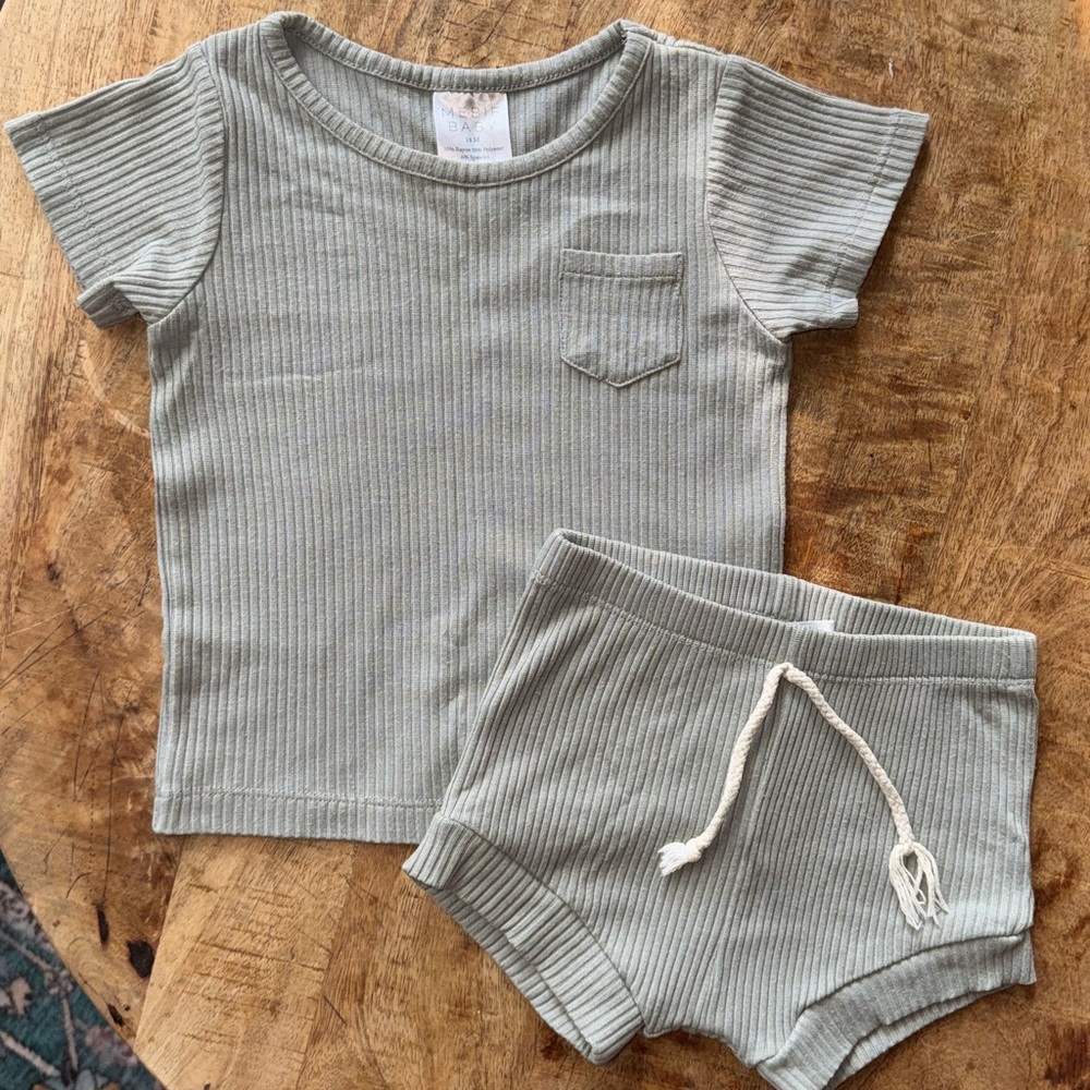 Ribbed Two-piece Short Set Sage || Mebie Baby